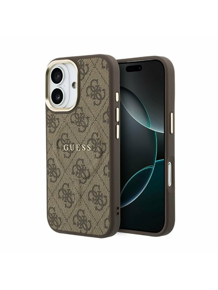 Guess Guess PU Leder 4G Gold Frame MagSafe Rückseite für iPhone 17 Brown