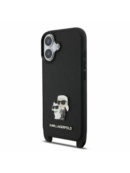 Karl Lagerfeld Karl Lagerfeld Saffiano Crossbody Riemen Metal Karl and Choupette Rückseite für iPhone 17 Black
