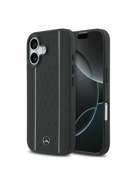 Mercedes Mercedes Leder Star Pattern and Stripes MagSafe Rückseite für iPhone 17 Black/White