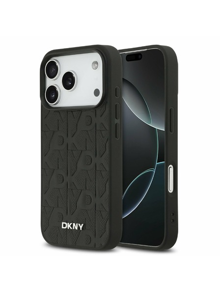DKNY DKNY PU Leather Gittermuster Magsafe Rückenschale für iPhone 17 Pro Schwarz