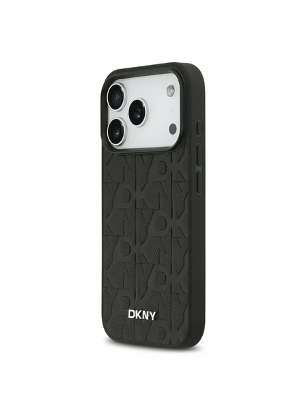 DKNY DKNY PU Leather Gittermuster Magsafe Rückenschale für iPhone 17 Pro Schwarz