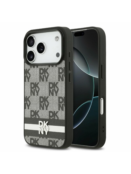 DKNY DKNY PU Leather Kariertes Muster und Streifen Rückenschale für iPhone 17 Pro Schwarz