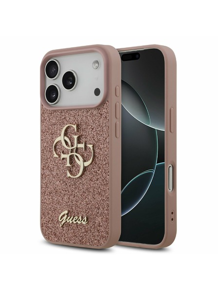 Guess Guess PU Fixed Glitter 4G Metal Logo Rückenschale für iPhone 17 Pro Rosa