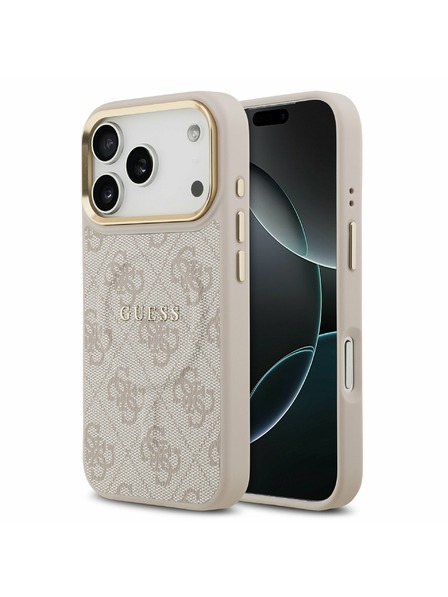 Guess Guess PU Leather 4G Goldrahmen MagSafe Rückenschale für iPhone 17 Pro Rosa