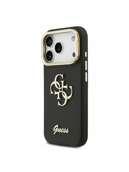 Guess Guess PU Grained 4G Logo Stand Kamerarahmen Rückenschale für iPhone 17 Pro Schwarz