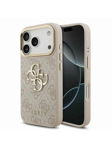 Guess Guess PU Leather 4G Metal Logo Goldrahmen Rückenschale für iPhone 17 Pro Rosa