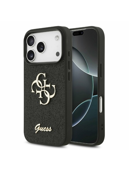 Guess Guess PU Fixed Glitter 4G Metal Logo Rückenschale für iPhone 17 Pro Schwarz