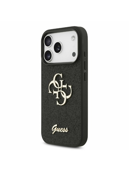 Guess Guess PU Fixed Glitter 4G Metal Logo Rückenschale für iPhone 17 Pro Schwarz