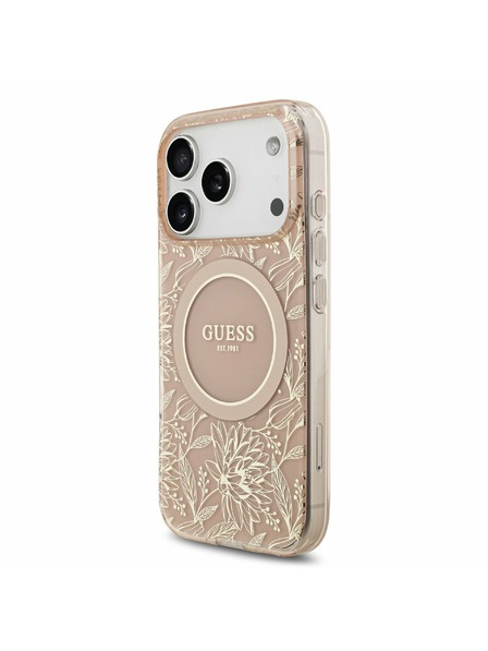 Guess Guess IML Flowers Allover Strap MagSafe Rückenschale für iPhone 17 Pro Rosa