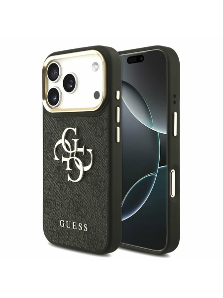 Guess Guess PU Leder 4G Metal Logo Gold Frame Rückseite für iPhone 17 Pro Schwarz