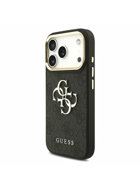 Guess Guess PU Leder 4G Metal Logo Gold Frame Rückseite für iPhone 17 Pro Schwarz