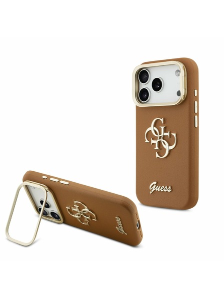 Guess Guess PU Grained 4G Logo Stand Camera Frame Rückseite für iPhone 17 Pro Braun