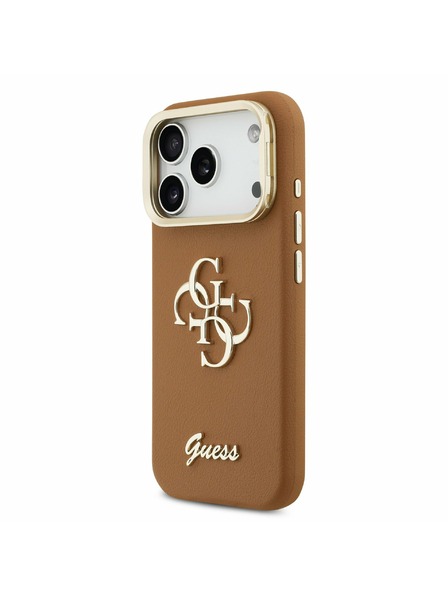 Guess Guess PU Grained 4G Logo Stand Camera Frame Rückseite für iPhone 17 Pro Braun