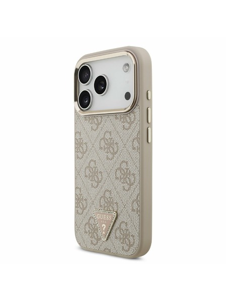 Guess Guess PU Leder 4G Strass Triangle Logo Gold Frame MagSafe Rückseite für iPhone 17 Pro Pink