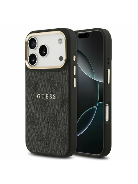 Guess Guess PU Leder 4G Gold Frame MagSafe Rückseite für iPhone 17 Pro Schwarz