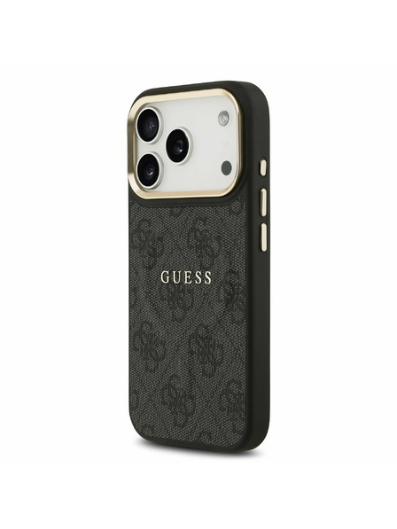 Guess Guess PU Leder 4G Gold Frame MagSafe Rückseite für iPhone 17 Pro Schwarz