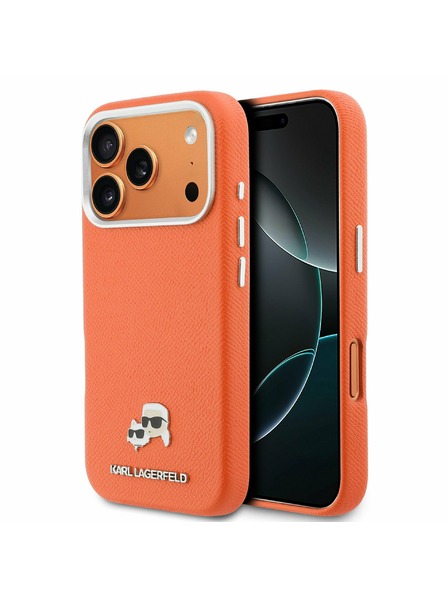 Karl Lagerfeld Karl Lagerfeld PU Karl and Choupette Heads Pins MagSafe Rückseite für iPhone 17 Pro Orange