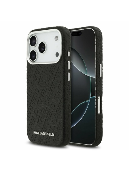 Karl Lagerfeld Karl Lagerfeld Grained PU Repeated Logo MagSafe Rückseite für iPhone 17 Pro Schwarz