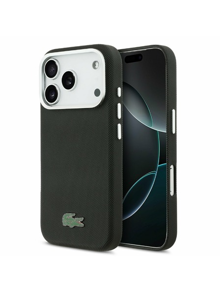 Lacoste Lacoste PVC Iconic Petit Pique Metal Logo MagSafe Rückseite für iPhone 17 Pro Black