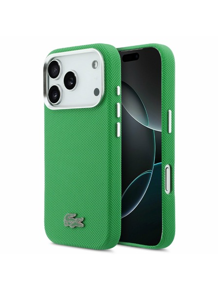 Lacoste Lacoste PVC Iconic Petit Pique Metal Logo MagSafe Rückseite für iPhone 17 Pro Green