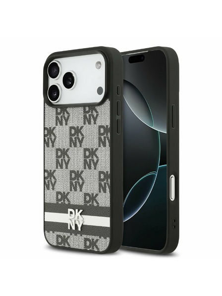 DKNY DKNY PU Leather Checkered Pattern and Stripe Rückseite für iPhone 17 Pro Max Black