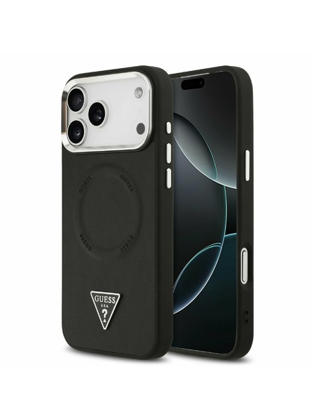Guess Guess PU Leather Triangle Logo MagSafe Rückseitenschutz für iPhone 17 Pro Max Schwarz