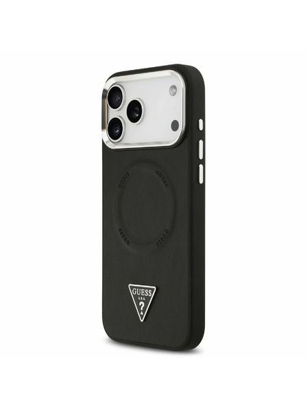 Guess Guess PU Leather Triangle Logo MagSafe Rückseitenschutz für iPhone 17 Pro Max Schwarz