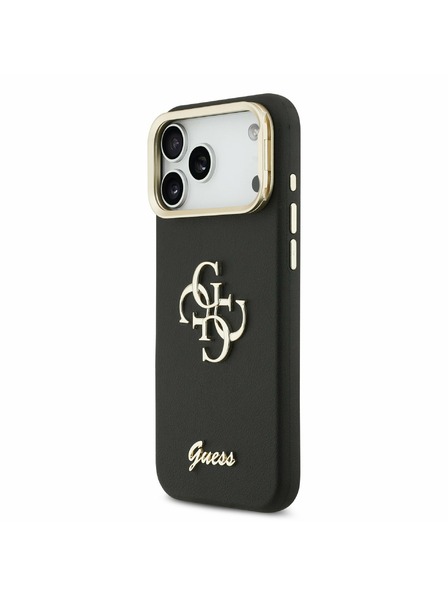 Guess Guess PU Grained 4G Logo Stand Kamerarahmen Rückseitenschutz für iPhone 17 Pro Max Schwarz