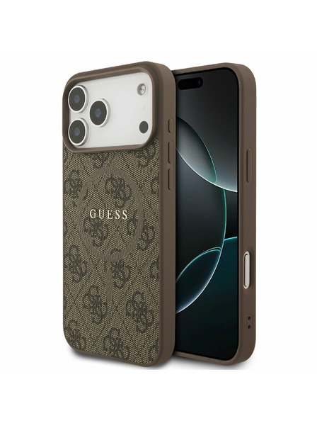Guess Guess PU Leather 4G Colored Ring MagSafe Rückseitenschutz für iPhone 17 Pro Max Braun