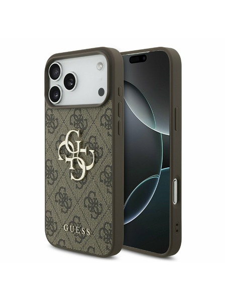 Guess Guess PU 4G Metal Logo Rückseitenschutz für iPhone 17 Pro Max Braun