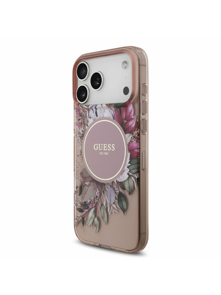 Guess Guess IML Flowers Strap MagSafe Rückseitenschutz für iPhone 17 Pro Max Rosa