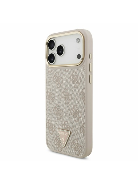 Guess Guess PU Leather 4G Strass Triangle Logo Gold Frame MagSafe Rückseitenschutz für iPhone 17 Pro Max Rosa