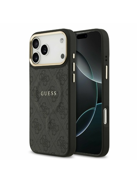 Guess Guess PU Leather 4G Gold Frame MagSafe Rückseitenschutz für iPhone 17 Pro Max Schwarz