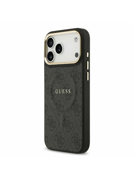 Guess Guess PU Leather 4G Gold Frame MagSafe Rückseitenschutz für iPhone 17 Pro Max Schwarz
