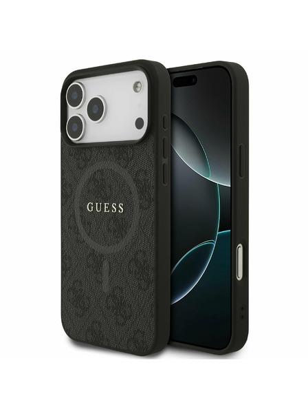 Guess Guess PU Leather 4G Colored Ring MagSafe Rückseitenschutz für iPhone 17 Pro Max Schwarz