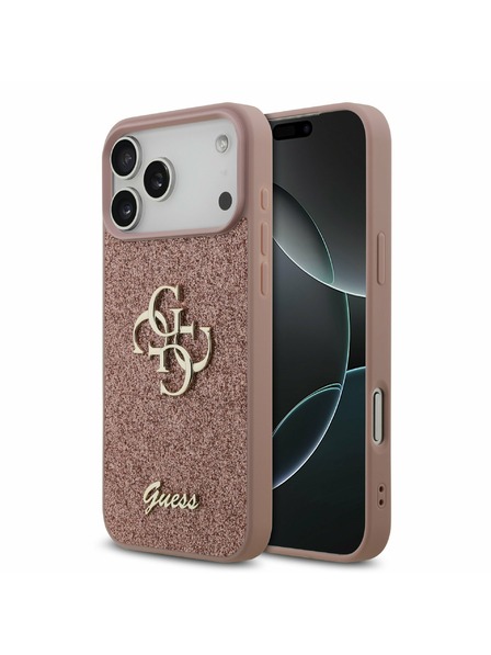 Guess Guess PU Fixed Glitter 4G Metal Logo Rückseitenschutz für iPhone 17 Pro Max Rosa