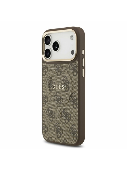 Guess Guess PU Leather 4G Gold Frame MagSafe Rückseitenschutz für iPhone 17 Pro Max Braun