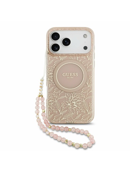 Guess Guess IML Flowers Allover Strap MagSafe Rückseitenschutz für iPhone 17 Pro Max Rosa