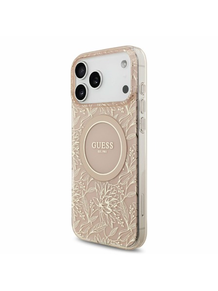 Guess Guess IML Flowers Allover Strap MagSafe Rückseitenschutz für iPhone 17 Pro Max Rosa