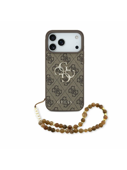 Guess Guess PU 4G Metal Logo Strap Rückseitenschutz für iPhone 17 Pro Max Braun