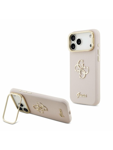 Guess Guess PU Grained 4G Logo Stand Kamerarahmen Rückseitenschutz für iPhone 17 Pro Max Rosa
