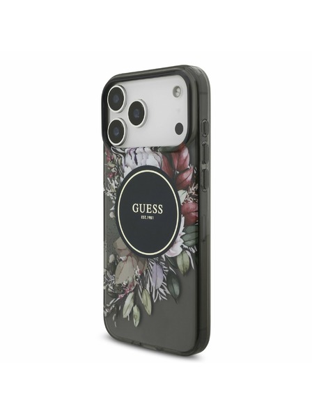 Guess Guess IML Flowers Riemen MagSafe Rückseitenschutz für iPhone 17 Pro Max Schwarz