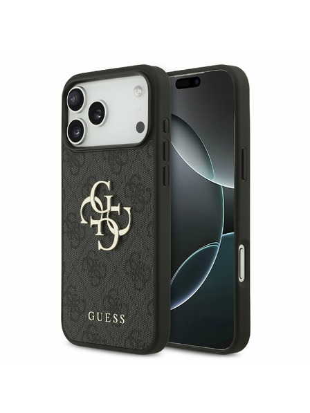 Guess Guess PU 4G Metalllogo Rückseitenschutz für iPhone 17 Pro Max Grau