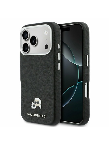 Karl Lagerfeld Karl Lagerfeld PU Karl und Choupette Heads Pins MagSafe Rückseitenschutz für iPhone 17 Pro Max Schwarz