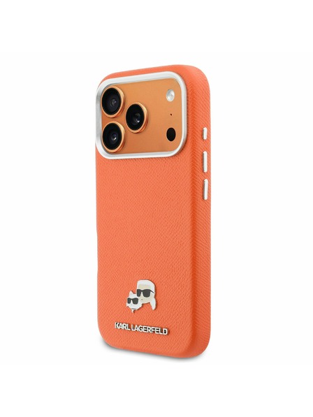 Karl Lagerfeld Karl Lagerfeld PU Karl und Choupette Heads Pins MagSafe Rückseitenschutz für iPhone 17 Pro Max Orange