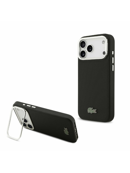 Lacoste Lacoste Iconic Petit Pique Kameraständer MagSafe Rückseitenschutz für iPhone 17 Pro Max Schwarz