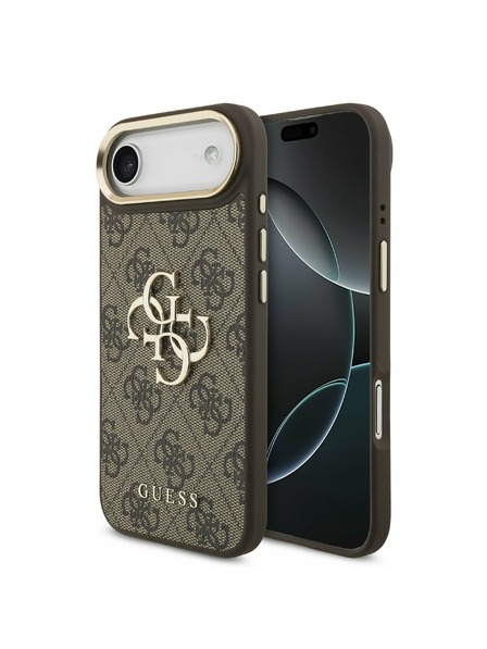 Guess Guess PU Leder 4G Metal Logo Gold Frame Rückseitenschutz für iPhone Air Braun