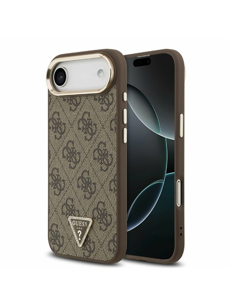 Guess Guess PU Leder 4G Strass Triangle Logo Gold Frame MagSafe Rückseitenschutz für iPhone Air Braun