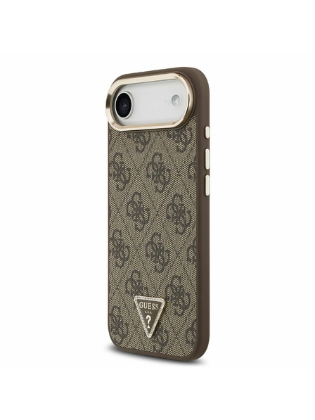 Guess Guess PU Leder 4G Strass Triangle Logo Gold Frame MagSafe Rückseitenschutz für iPhone Air Braun