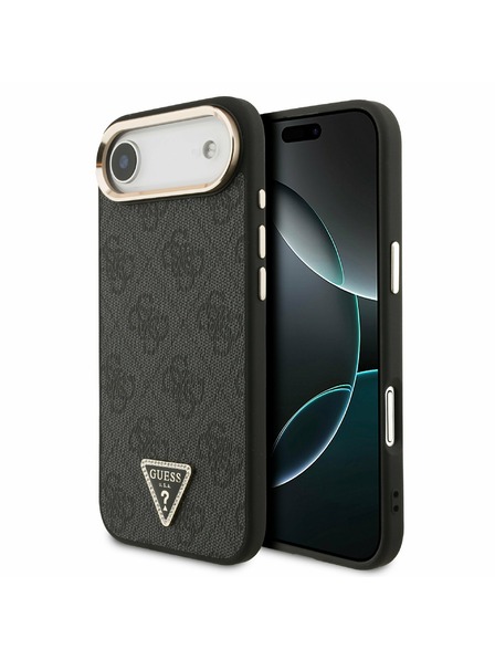 Guess Guess PU Leder 4G Strass Triangle Logo Gold Frame MagSafe Rückseitenschutz für iPhone Air Schwarz